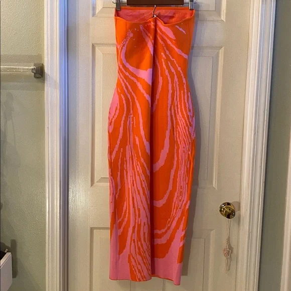 Fashion Nova Strapless New Lover Sweater MIDI Dress in Orange and Pink NWTs - Picture 9 of 11